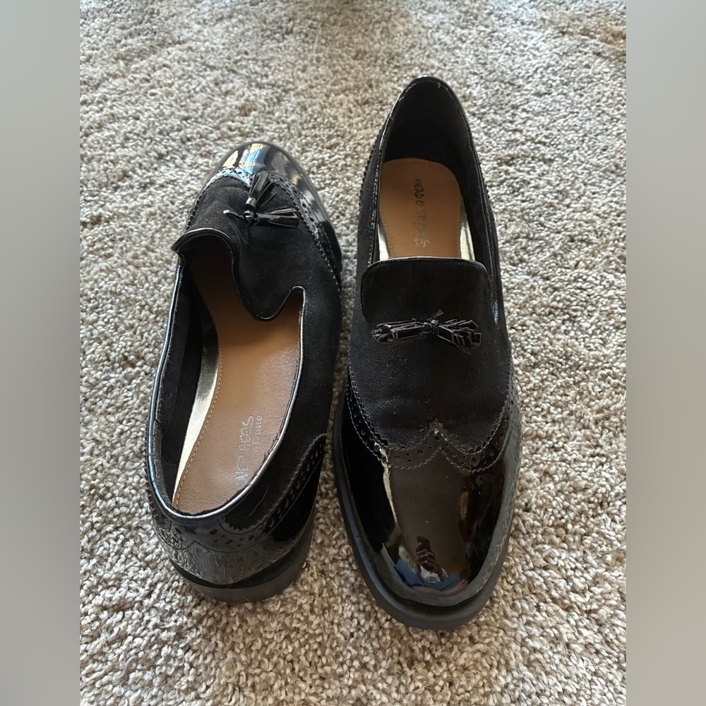 Head Over Heels Black Patent & Suede Tassel Loafers - worn once